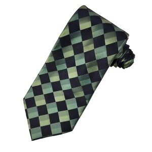Arrow Foulard Check Silk Necktie Men's Shimmer Green Black Checkered Wedding DJ